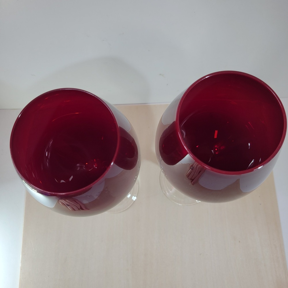 Set of 2 Large Red Wine Glasses Twisted Clear Stems - Picture 2 of 4